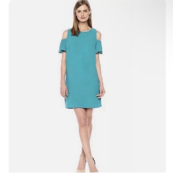 Amanda Uprichard Dryden dress teal blue cold shoulder shift